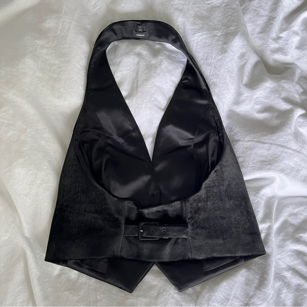 Velvet Button Front Halter Tuxedo Blazer Vest - Picture 5 of 5